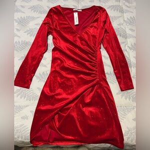 Fashion Nova Sparkling Red Long Sleeve Dress